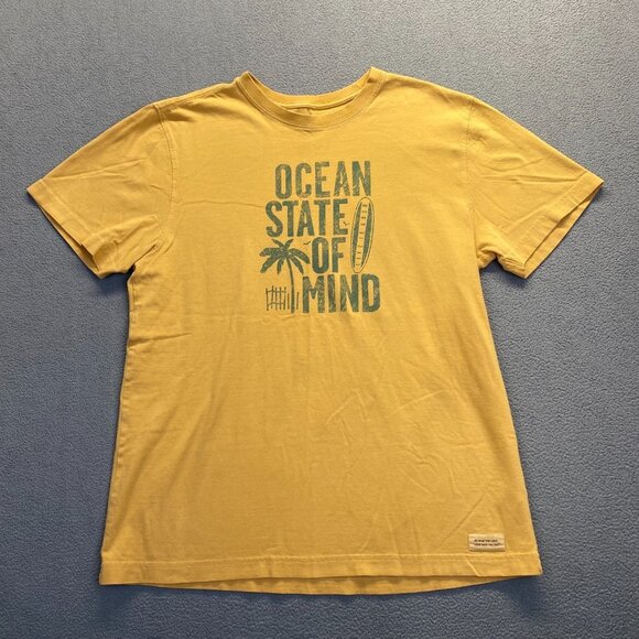 Men’s Life Is Good Size M “Ocean State Of Mind” Gold & Green Surfer T Shirt - Picture 1 of 11